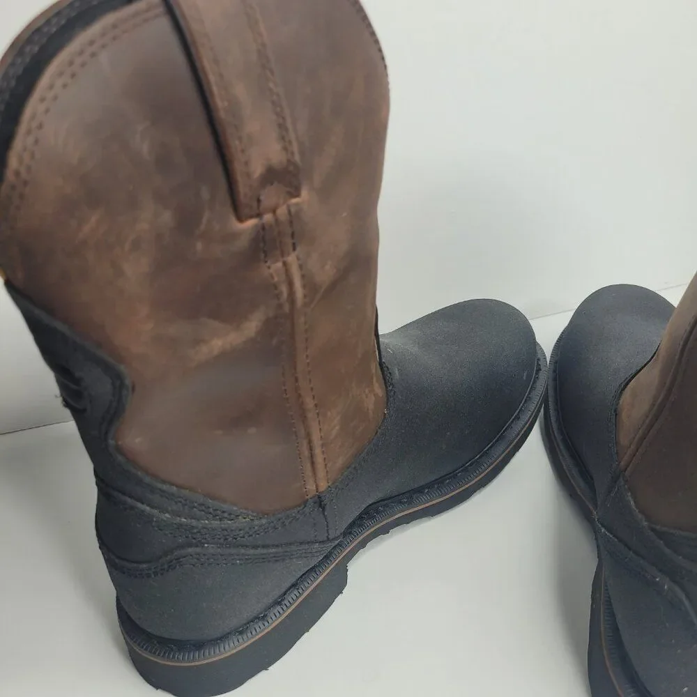 Justin boots black brown steel toe waterproof pull on work boots size 7EE NWT